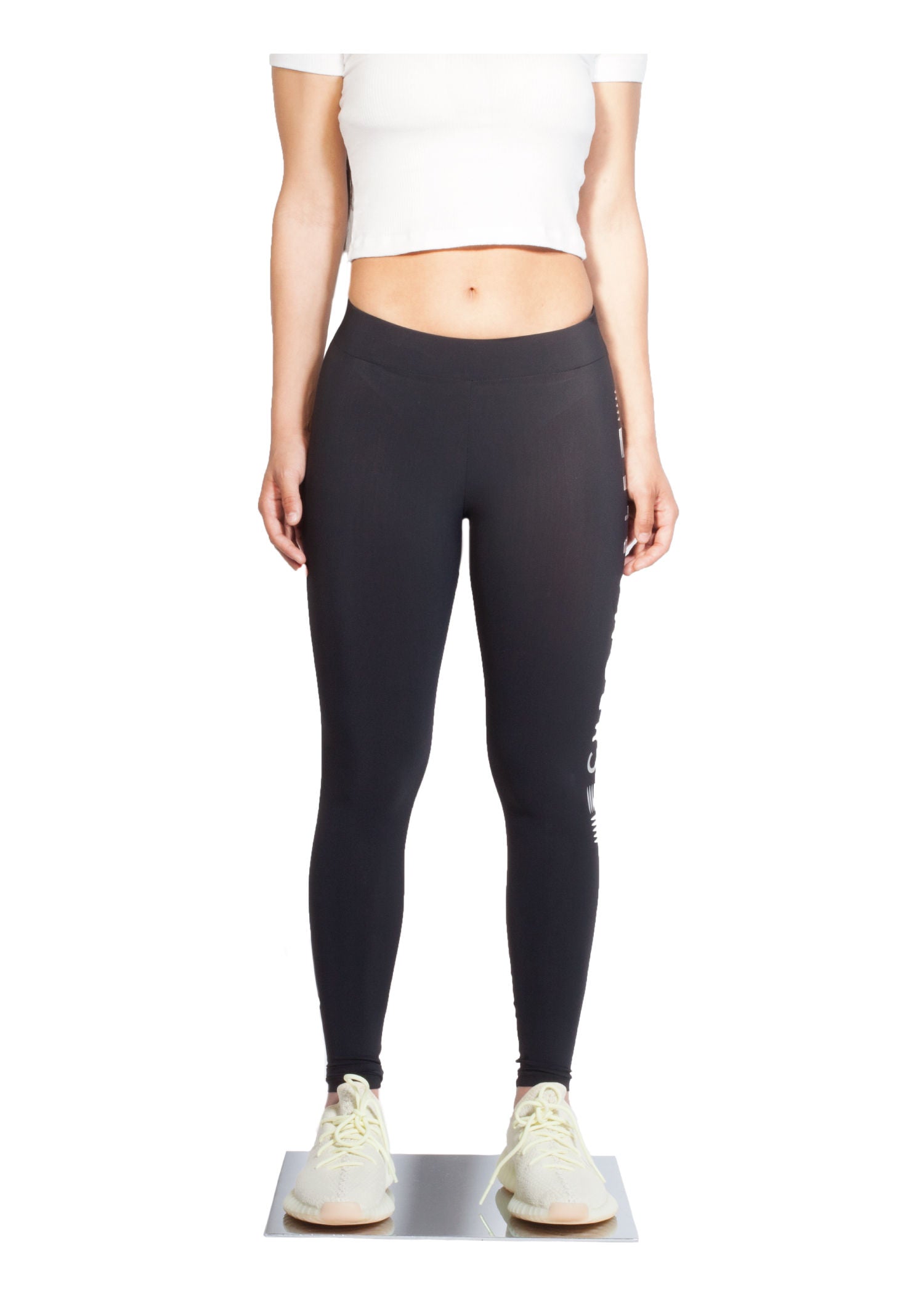 Logo Print Leggings - Black - Front - CHROMABLE Paris SS19 - Black leggings with slight transparency