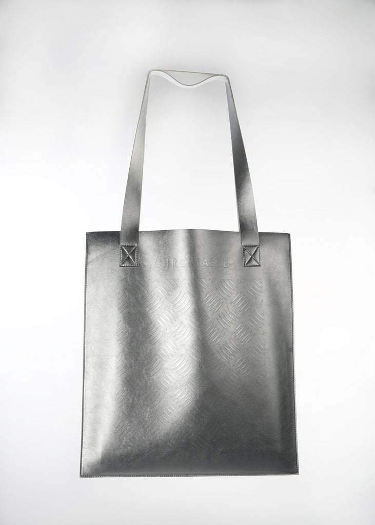Vegan Leather Tote Bag - Silver - CHROMABLE