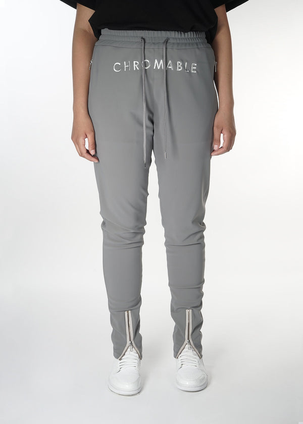 Checker Plate Track Pants - Grey - Front - CHROMABLE