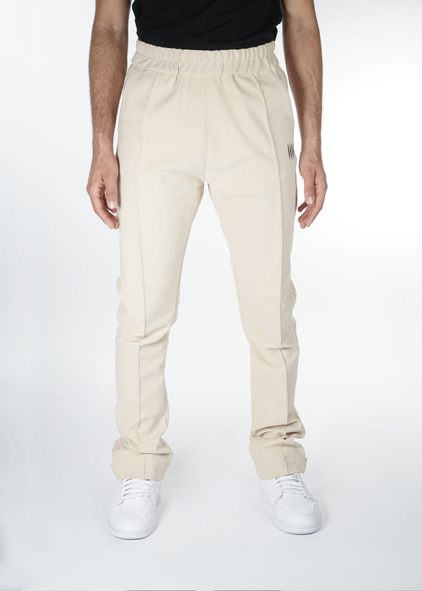 Relaxed Flare Track Pants - Beige - Front - CHROMABLE