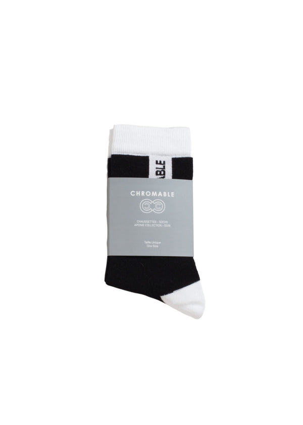 Signature Socks - Black/White - Packaging - CHROMABLE Paris SS19 - Black and white unisex calf-high socks